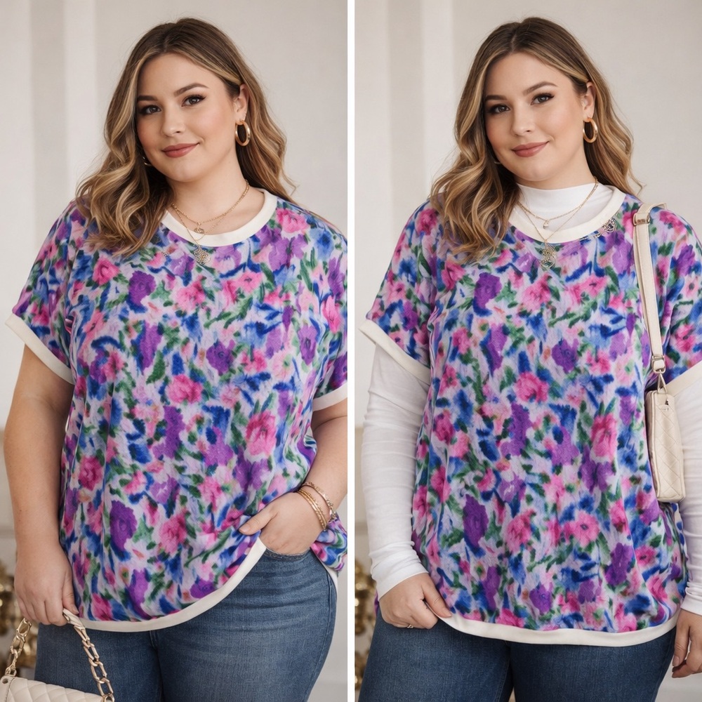 Like Love Vibrant Floral Short Sleeve Women's Top